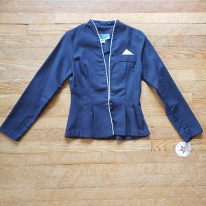 NOS Vtg 80s 90s does 30s Blouse Plunging Neckline Black White Piping Sexy S/XS